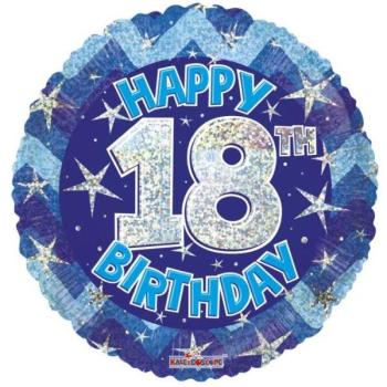 Foil Balloon 18" Holographic Happy 18 Birthday Blue