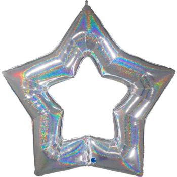 48" Star Link Glitter Foil Balloon - Silver Grabo