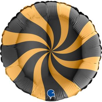 Balão foil 18" Swirl - Preto-Ouro