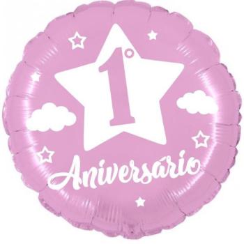 Balão Foil 18" 1º Aniversário - Rosa