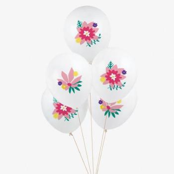 5 Latex Balloons Printed Flowers