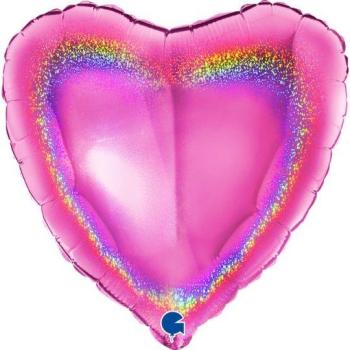 Foil Balloon 18" Holographic Heart - Fuchsia