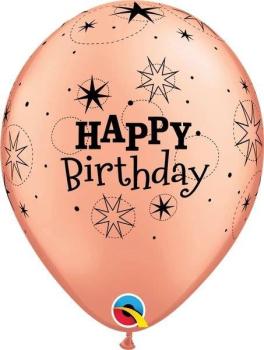 6 11" Birthday Sparkle Balloons - Rose Gold