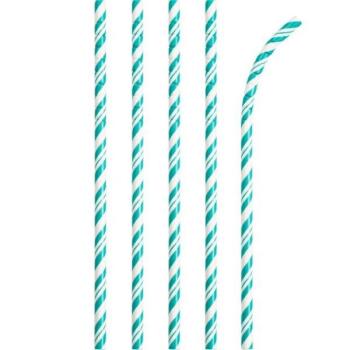 24 Striped Straws - Turquoise