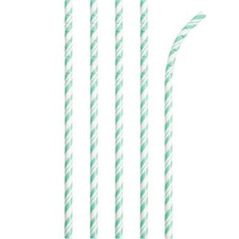 24 Striped Straws - Mint Green