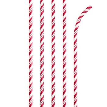 24 Striped Straws - Red