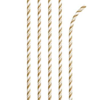 24 Striped Straws - Gold