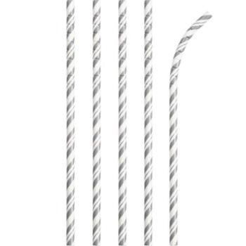 24 Striped Straws - Silver