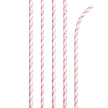 24 Striped Straws - Baby Pink