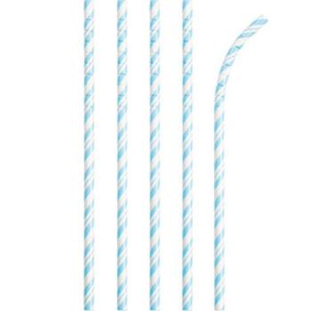 24 Striped Straws - Baby Blue