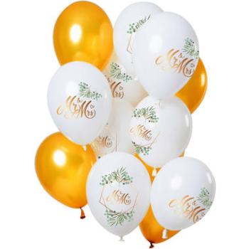 12 Mr & Mrs Gold Balloons