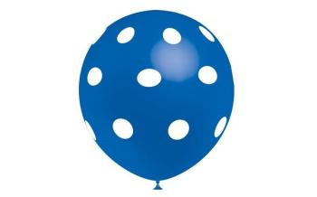 25 Printed Balloons "Polka Dots" - Medium Blue