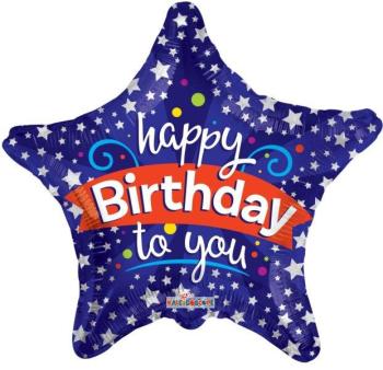Balão Foil 9" Estrela Happy Birthday