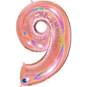 40" Foil Balloon nº 9 - Rose Gold Holographic Grabo