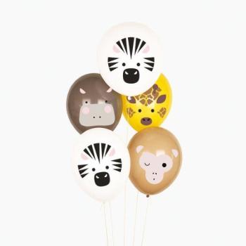 5 Mini Safari Printed Latex Balloons
