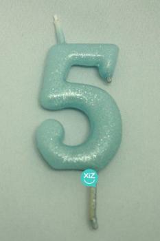 Vela 6cm nº5 - Glitter Azul Bebé
