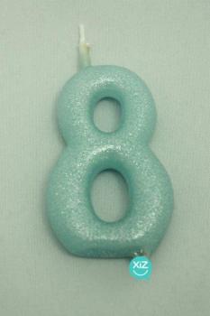Vela 6cm nº8 - Glitter Azul Bebé