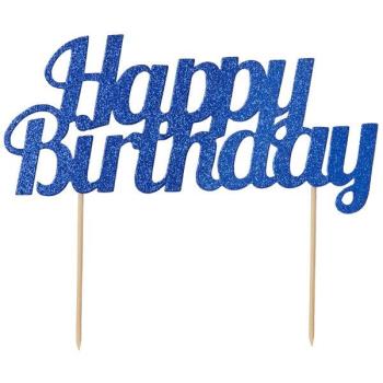 Happy Birthday Glitter Cake Topper - Blue