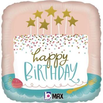 Pastel de cumpleaños con confeti y globo de foil de 18" Grabo