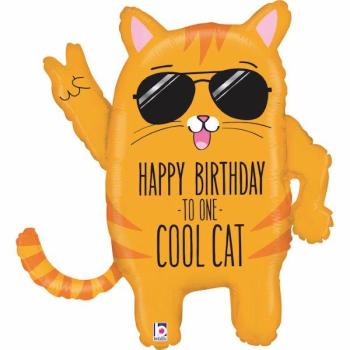 33" Happy Birthday Cool Cat Foil Balloon Grabo