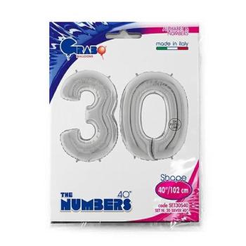 Balões Foil 40" 30 Anos - Prata