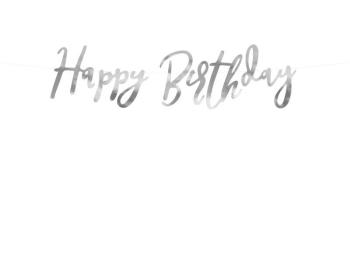 Silver Happy Birthday Script Wreath PartyDeco