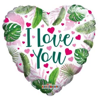 18" I Love You Foil Balloon Leaves and Hearts