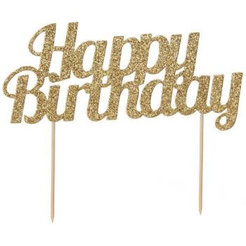 Glitter Happy Birthday Cake Topper - Gold Anniversary House