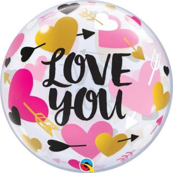 Bubble 22" Love You Hearts and Arrows Qualatex