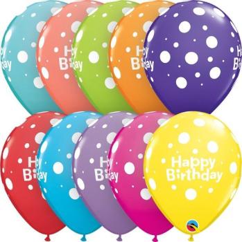 6 Happy Birthday Big Polka Dots Printed Balloons