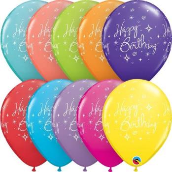 6 Printed Balloons 11" Happy Birthday Spark - Multicolor Qualatex