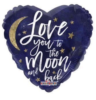 Foil Balloon 18" Heart Love You to The Moon Holographic