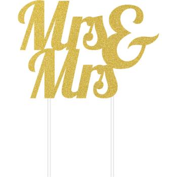 Mrs & Mrs Glitter Cake Topper - Gold
