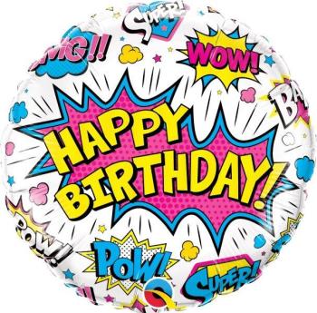 18" Happy Birthday Super Hero White Foil Balloon Qualatex