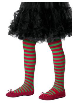Green/Red Striped Tights for Children Smiffys