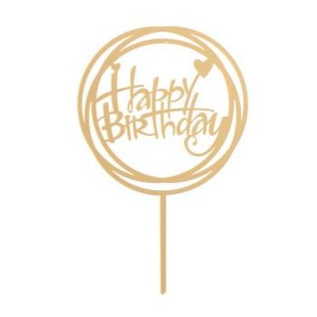 Topo de Bolo Happy Birthday Gold Script deKora