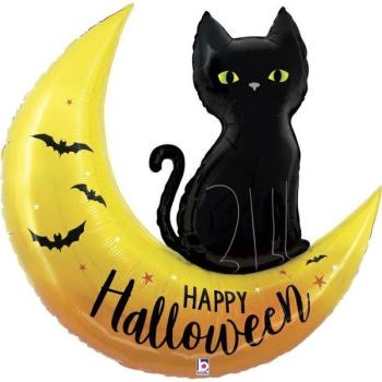 41" Happy Halloween Cat and Moon Foil Balloon