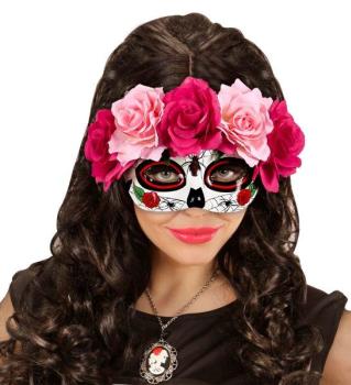 Day of the Dead Mask with Red and Pink Flowers Widmann