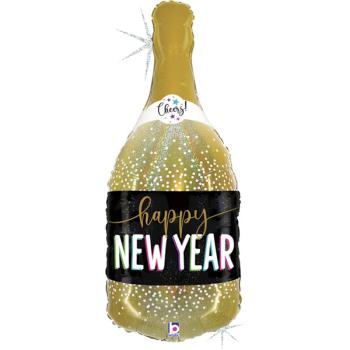 Globo Foil 36" Botella de Champán Happy New Year Purpurina