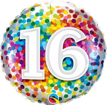 Foil Balloon 18" 16 Years Rainbow Confetti
