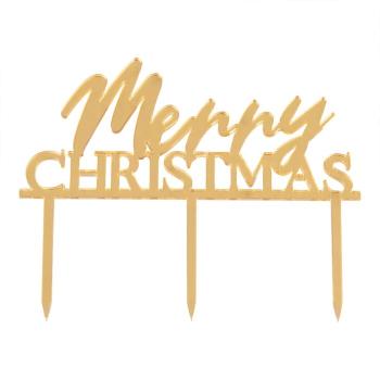 Merry Christmas Acrylic Cake Topper - Gold