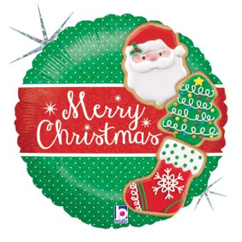 Balão Foil 18" Merry Christmas Cookies Holográfico Grabo