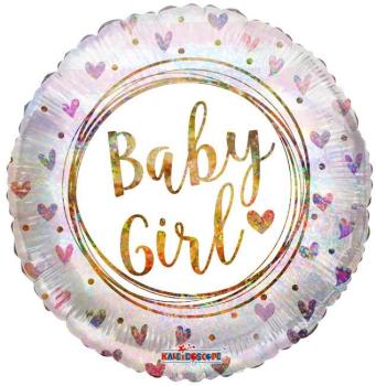 18" Baby Girl Holographic Foil Balloon with Hearts Kaleidoscope