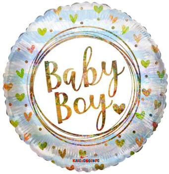 18" Baby Boy Holographic Foil Balloon with Hearts