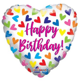 18" Happy Birthday Colorful Hearts Foil Balloon