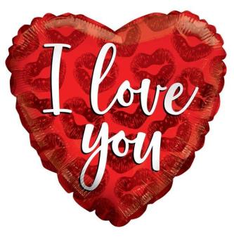 18" I Love You Red Kisses Foil Balloon