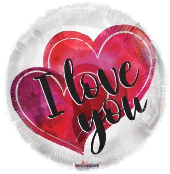 17" I Love You Watercolor Hearts Foil Balloon
