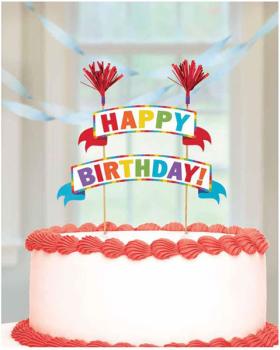 Topper para Tarta con pancarta de Happy Birthday Multicolor Amscan