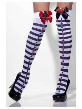 Black and White Striped High Socks with red bows Smiffys