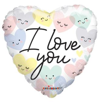 18" I Love You Pastel Hearts Foil Balloon
